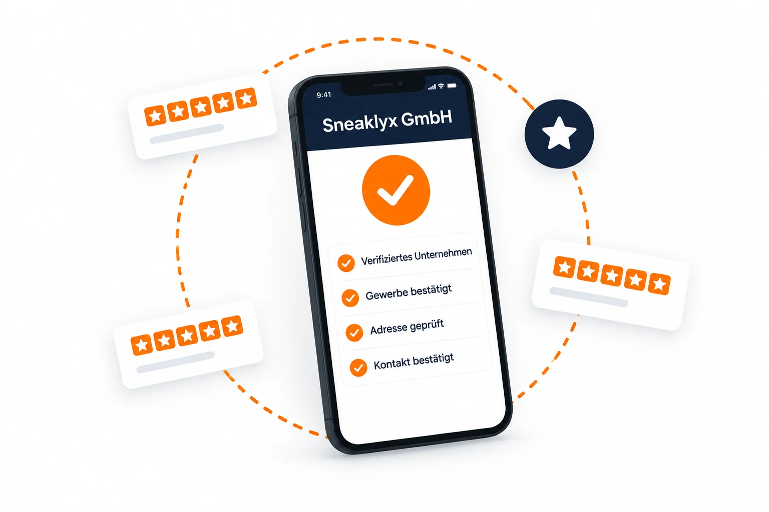 Unternehmen mit Smartphone und TrustedPortal Gütesiegel