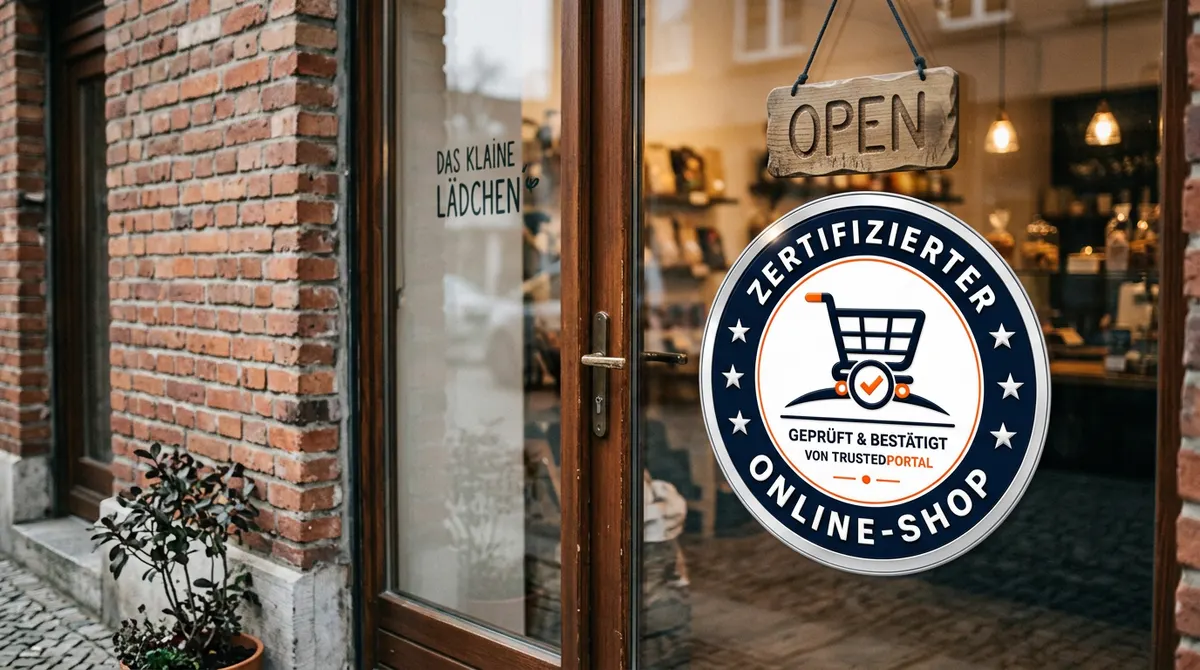 Geprüfter Händler: TrustedPortal Siegel am Ladeneingang